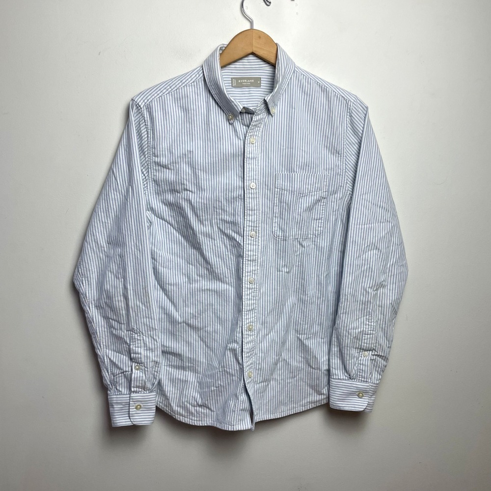 Everlane Pinstripe Button Down Oxford Shirt Blue White Medium Cotton Preppy